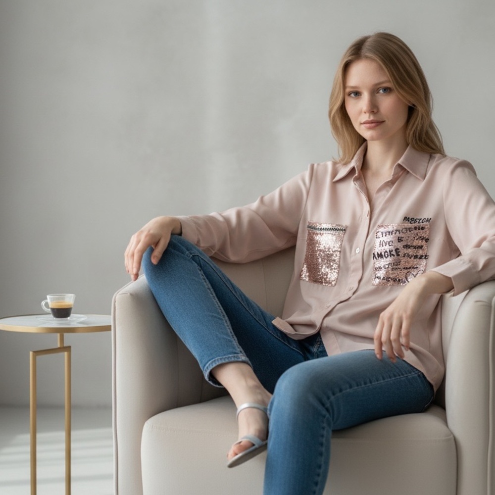 Pink Sequin Pocket Blouse